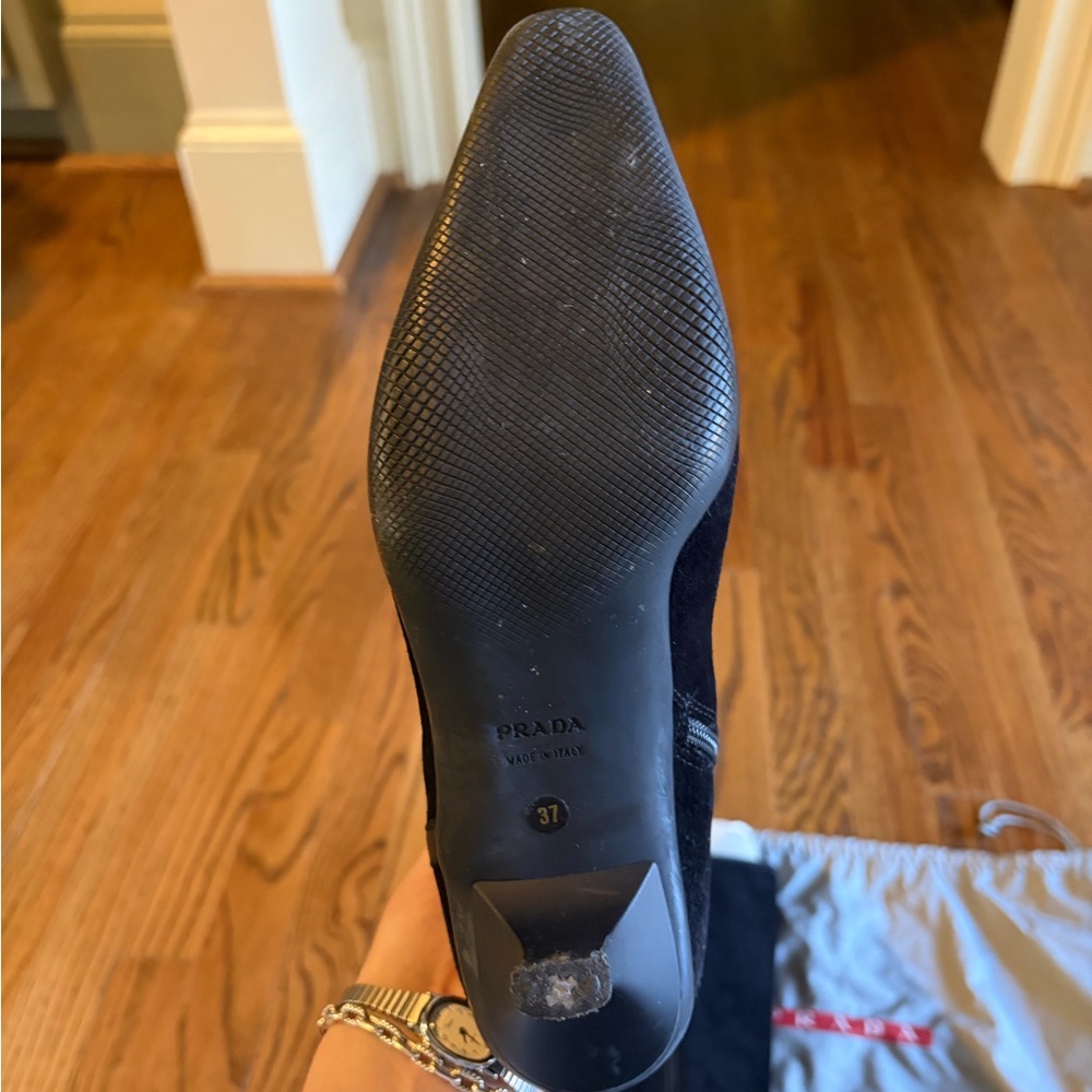 Prada Women's Black Suede Kitten Heeled Boots - Picture 6 of 8